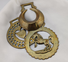 Brass Horse Medallion Antique Lot of 3 Rearing Steed Crescent Moon Pierced Heart picture