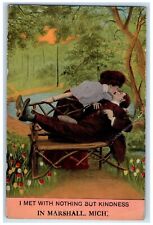 1912 Sweet Couple Kissing Romance Marshall Michigan MI Antique Bamforth Postcard picture