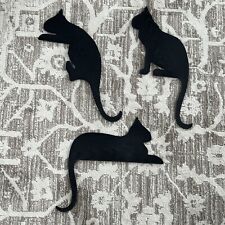 3 Vintage 1987 SAM YOUNG Wall/Shelf BLACK CATS Wood Grain SILHOUETTE Decoration picture