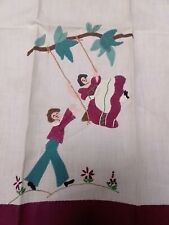 Vintage Linen Man Woman Swing Embroidered picture