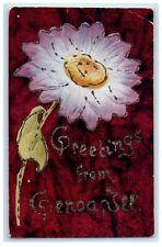 c1910's Greetings From Genoa Illinois IL, Flower Glitter Posted Antique Postcard picture