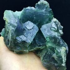 617g (1.4 LB) Natural Translucent Deep Green Cubic Fluorite Crystal & Calcite  picture