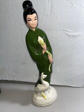 Geisha Japanese Figurines W/ Crane   13” Vintage Maybe Porcelain picture