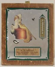 ADVERTISING MIRRORED THERMOMETER MOYER POULTRY PERKASIE PA 1930s, WOMAN IN GOWN picture