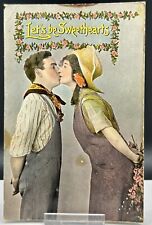 1907-1915 Let's Be Sweethearts Romance Postcard Couple Kissing Flowers picture