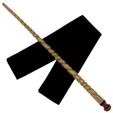 15" Hand Turned Carved Spiral Teak Wood Magic Wand Witch Wizard w/Free VelvetBag picture
