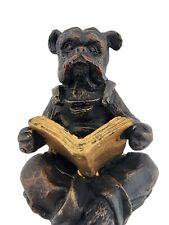 Vintage Bulldog Reading Book Figure Statue Cast Iron Metal Heavy Decor 4