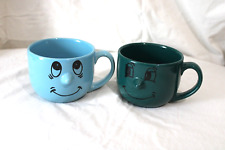 2  Livingware Collection Funny Silly/Smiling Face Mugs, Blue & Green picture