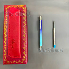 CARTIER Mini Ballpoint Pen Gradient Blue Silver Trim Rare Luxury Gift picture