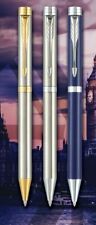 Parker Folio Standard Stainless Steel Ball Point Pen Chrome/Gold Trim Blue Ink picture