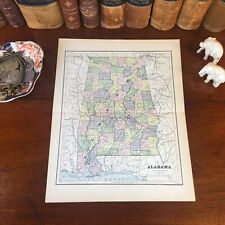 Original 1885 Antique Map ALABAMA Montgomery Mobile Tuscaloosa Huntsville Hoover picture