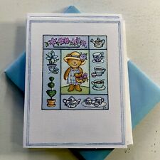 VTG Greeting Card Blank Hallmark Teddy Bear Tea Cup Pot time Flower Feminine picture