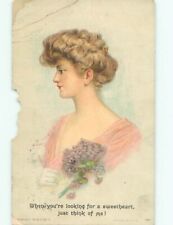 Pre-Linen Slight Risque Interest PRETTY GIRL IN PINK DRESS : clearance AB7451 picture