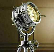 Vintage Industrial DESIGNER Chrome Nautical SPOT LIGHT Tripod Floor LAMP Décor picture