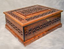 handmade wooden box antique with hinged lid and mirror Large burl organizer gift picture
