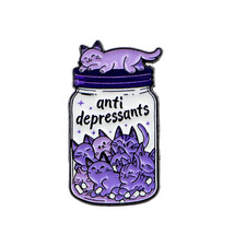 Cat Antidepressant Enamel Pin Animal Medicine Bottle Brooch Lapel Pins Badge On picture