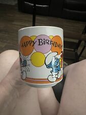 Vintage 1981 Smurfs Happy Birthday Coffee Mug - Wallace Berrie Cup picture