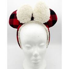 Disney Parks Minnie Mouse Buffalo Plaid Flannel Plaid Ears Sherpa Bow *Rare* picture