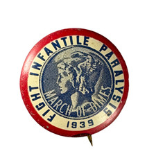Vintage Button Pin 1939 March of Dimes Fight Infantile Paralysis Polio Cause Pin picture