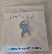 Vintage Sanofi Synthelabo Light Blue Ribbon Prostate Cancer Awareness Lapel Pin picture