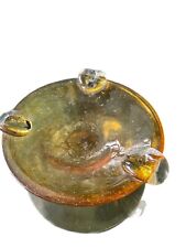 Vintage Mid Century Amber Glass Cigar Ashtray 1960s 8” X 8” Diameter  3 Holders picture