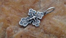 VINTAGE STERLING SILVER 925 SMALL ORTHODOX CRUCIFIX PENDANT with PSALM 68 PRAYER picture