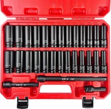 29-Piece 1/2" Drive Impact Sockets Set 6 Point Deep Standard SAE & Metric CR-V picture