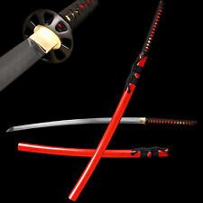 Red Clay Tempered T10 Steel Japanese Samurai Katana Sword Razor Sharp Real Hamon picture