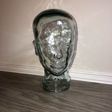 Vintage Glass Mannequin Head Green Tint Textured Life Size 12" x 5.5" picture