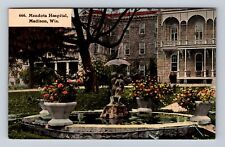 Madison WI-Wisconsin, Mendota Hospital, Fountain Antique, Vintage Postcard picture