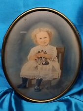 1920 antique bubble curved glass hand drawn portrait creepy baby side smile picture