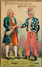 UNCLE SAM & THOMAS JEFFERSON On Colorful 4th Of JULY Vintage 1909 Postcard JC4 picture