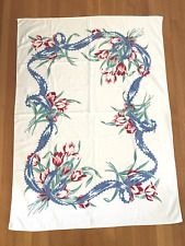 Vintage 1940s - 1950s Printed Tablecloth TULIP & RIBBON Pattern - PRETTY picture