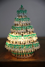 Vintage Mid Century Beaded Safety Pin Christmas Tree Green Clear Lights Lamp picture