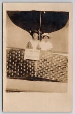 RPPC Hot Air Balloon Studio Prop Flying High Charleston Woman Boy Postcard V21 picture