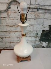 Vintage MId-Century Modern 1960's White Ceramic Table Lamp Brass Accent  picture