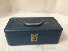 Vintage Blue Steel Tackle or Tool Box 13x7x5, 1 Small Bottom Corner Dent, Rusty picture