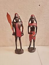 African wooden Maasai (Masai) Statuette couple with spear and shield 10