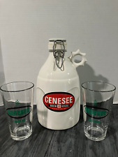 SWEET & Vintage GENESEE Beer White Growler w/Lid & Pint Glass set (3 Items) picture