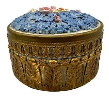 Vintage German Elfinware Porcelain Metal Trinket Box Blue Flowers SEE READ picture