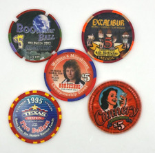 LOT OF 5 $5 VINTAGE LAS VEGAS CASINO CHIPS: HORSESHOE CANNERY EXCALIBUR ALADDIN picture