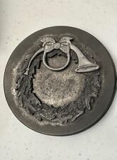 Vintage Metzke Tin Pewter Wreath w bow & horn Lid is heavy preowned picture