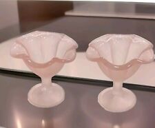 Vintage Satin Frosted Ruffled Pink Glass Martini,Ice Cream, Cocktail Or Compote picture