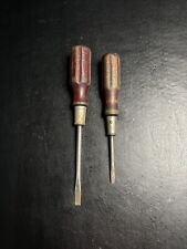 2 vintage wood handle screwdriver set Made In USA Small Is Bridgeport HDWE MFG picture