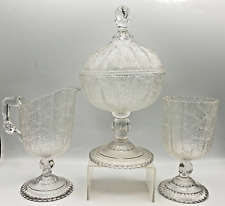 EAPG HOBBS, BROCKUNIER & CO TREE OF LIFE W/ HAND GLASS 3-PIECE TABLE SET c.1879 picture