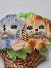 Vintage Anthropomorphic Puppies in Basket Wall Pockets (2) Japan Kitschy  picture