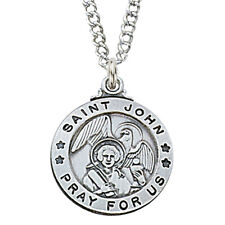 St John The Evang Medal Sterling Silver Pendant 20 Inch Christian Catholic Chain picture