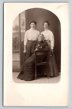RPPC Lady Holds Flowers in Chair w/2 Ladies Standing Behind VTG Postcard 1353 picture