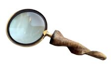 Antique Magnifying Glass Brass Magnifier Goat Horn Handle Reading Inspection picture
