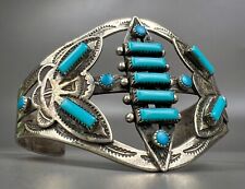 Vintage Navajo Fred Harvey Era Sterling Silver Turquoise Cuff Bracelet ~ NICE ~ picture